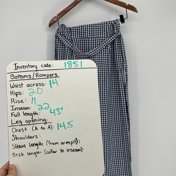 Kenar Gingham blue white checkered strapless jumpsuit waist tie  100% cotton XS - Picture 14 of 16